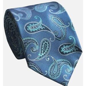 Mario Ferrari Men's Tie Paisley Blue Teal Length 58" Handmade Polyester 3" Wide